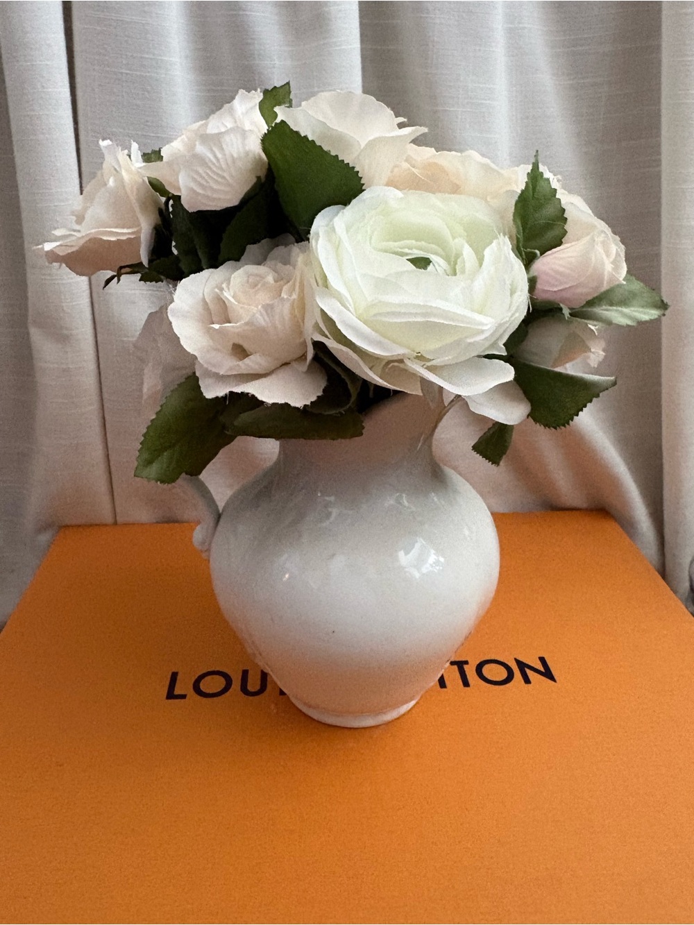 Classic White Porcelain  Vase with Ivory Floral Arrangement